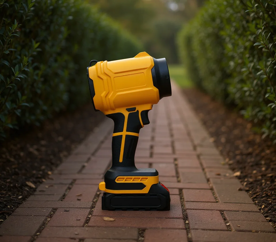 SuperLeafBlower on a garden walkway